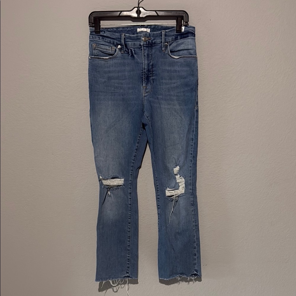 Good American Blue Cropped Distressed Jeans good straight - Picture 4 of 12